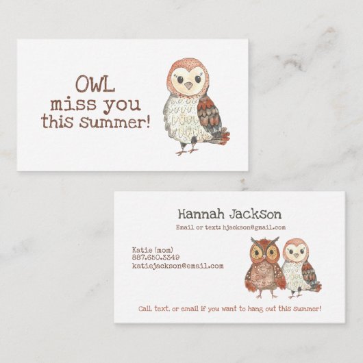Owl Kids Telefonnummerkarte (Vorne/Hinten)