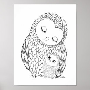 Owl Kinderzimmer Art Poster Schwarz/Weiß Owl Print
