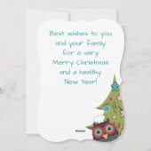 Owl Koch Keks Weihnachtsbaumgebäck Feiertagskarte (Rückseite)