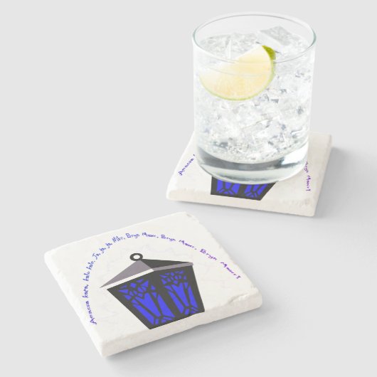 Owl Lantern Stone Coaster - Dark Blue Steinuntersetzer (Seitenansicht)