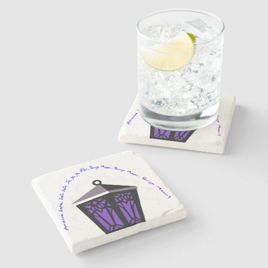 Owl Lantern Stone Coaster - Purple Steinuntersetzer (Seitenansicht)