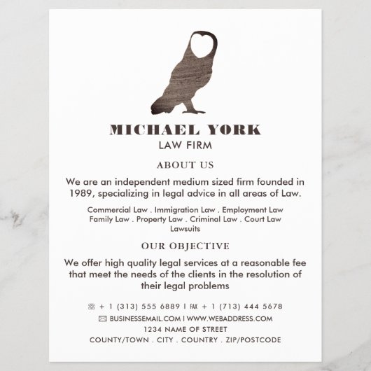 Owl Logo, Legal Services Advertising Flyer (Vorne)