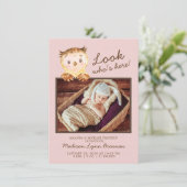 Owl Look Wer ist hier Girls Foto Geburtsankündigun Ankündigung (Stehend Vorderseite)