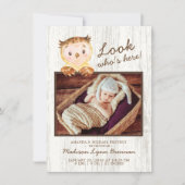 Owl Look Wer ist hier Girls Foto Geburtsankündigun Ankündigung (Vorderseite)