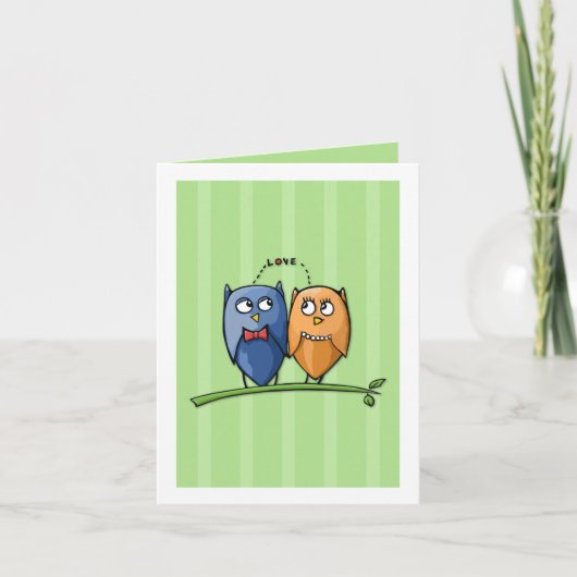 Owl Love green Note Card Karte (Vorderseite)