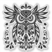 Owl Lovers Rustic Woodlands Black White Bohemian  Aufkleber (Vorderseite)