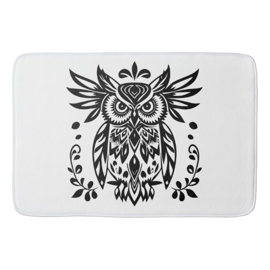 Owl Lovers Rustic Woodlands Black White Bohemian Badematte (Vorderseite)