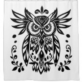 Owl Lovers Rustic Woodlands Black White Bohemian Duschvorhang (Vorderseite)
