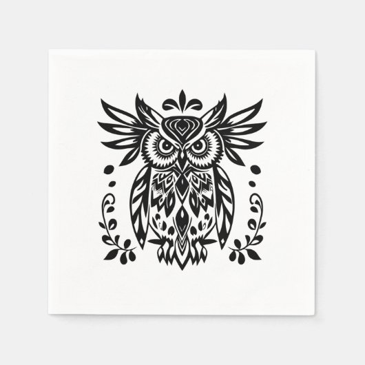 Owl Lovers Rustic Woodlands Black White Bohemian Serviette (Vorderseite)
