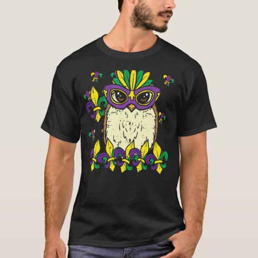 Owl Mardi Gras Maske Niedlicher Karneval Vögel Tie T-Shirt (Vorderseite)