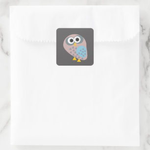 Owl mauve grau quadratischer aufkleber
