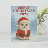 Owl Merry Christmas Feiertagskarte (Stehend Vorderseite)