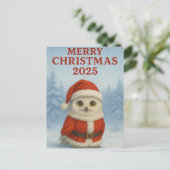 Owl Merry Christmas  Postkarte (Stehend Vorderseite)