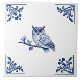 Owl mit Delft Blue und White Corner Geblüht Fliese