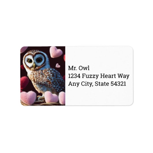 Owl mit Fuzzy Hearts Address Labels Adressaufkleber (Vorne)
