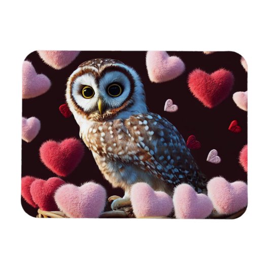Owl mit Fuzzy Hearts Magnet (Horizontal)