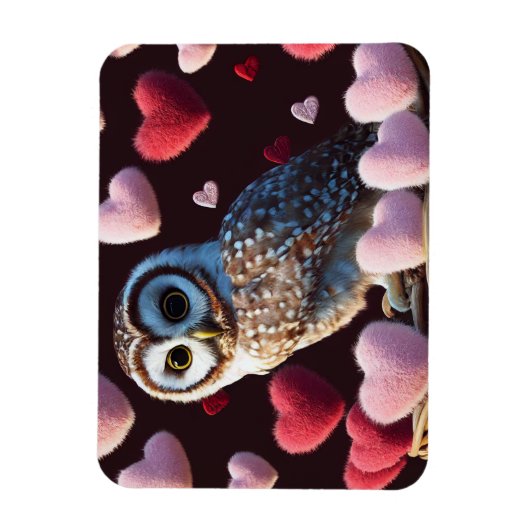 Owl mit Fuzzy Hearts Magnet (Vertikal)