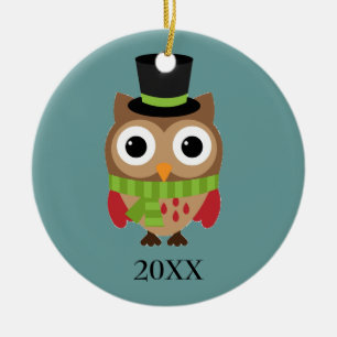 Owl mit grünem Scarf-Ornament Keramik Ornament