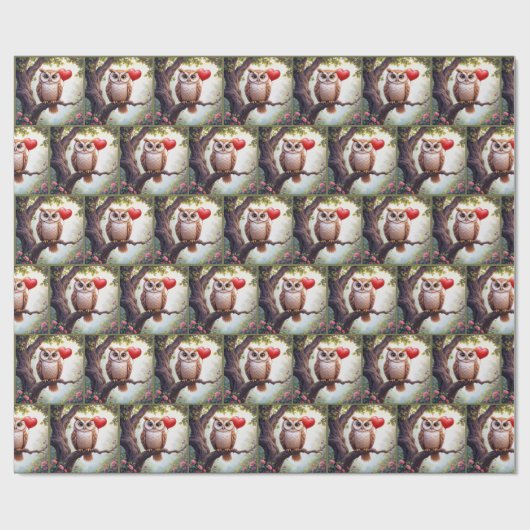 Owl mit Rotem Herzballon Geschenkpapier (Flach)