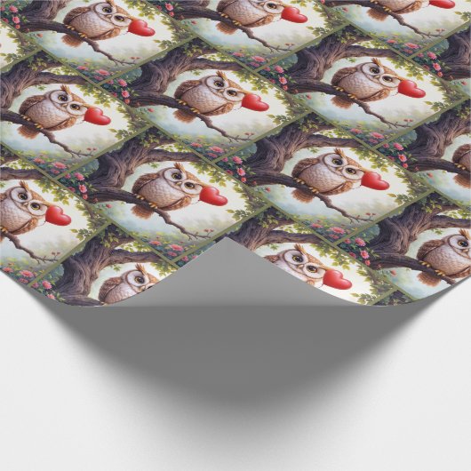 Owl mit Rotem Herzballon Geschenkpapier (Ecke)