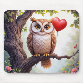 Owl mit Rotem Herzballon Mousepad