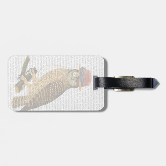 Owl mit Steampunk Style Bowler Hat Gepäckanhänger (Rückseite horizontal)