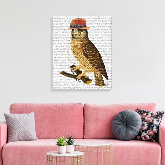 Owl mit Steampunk Style Bowler Hat Leinwanddruck (Insitu (Wohnzimmer))