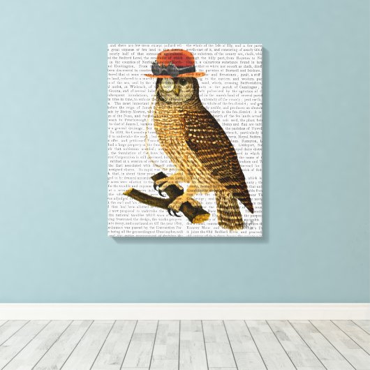 Owl mit Steampunk Style Bowler Hat Leinwanddruck (Insitu (Holzboden))