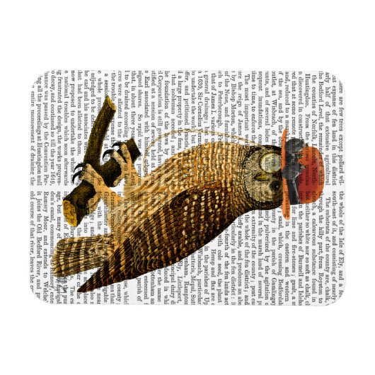 Owl mit Steampunk Style Bowler Hat Magnet (Horizontal)
