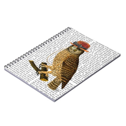 Owl mit Steampunk Style Bowler Hat Notizblock (Linke Seite)