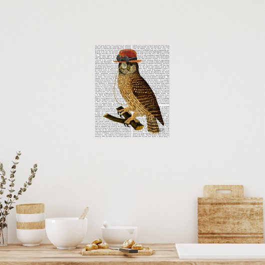 Owl mit Steampunk Style Bowler Hat Poster (Küche)