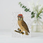 Owl mit Steampunk Style Bowler Hat Postkarte (Stehend Vorderseite)