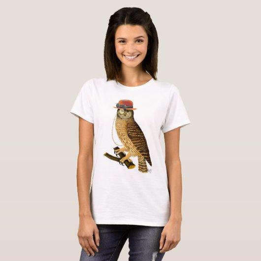 Owl mit Steampunk Style Bowler Hat T-Shirt (Vorne ganz)
