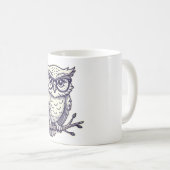 Owl mit Tiny Reading Brillen auf einer Zweignieder Kaffeetasse (VorderseiteRechts)