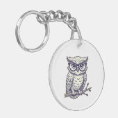 Owl mit Tiny Reading Brillen auf einer Zweignieder Schlüsselanhänger (Vorderseite links)
