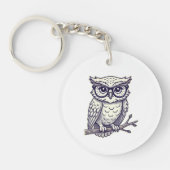 Owl mit Tiny Reading Brillen auf einer Zweignieder Schlüsselanhänger (Vorderseite)