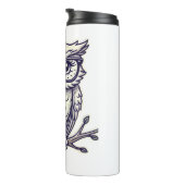 Owl mit Tiny Reading Brillen auf einer Zweignieder Thermosbecher (Nach rechts gedreht)