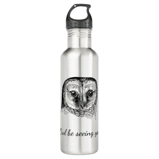 Owl mit Zitat Edelstahlflasche (Vorderseite)