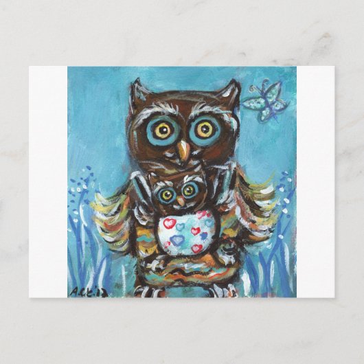 Owl Momma mit Baby Postkarte (Vorderseite)