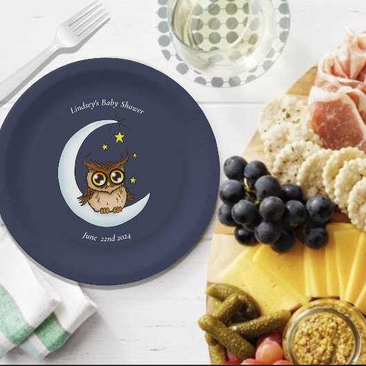 Owl Moon Blue Niedlich Stars Babydusche Pappteller