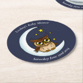Owl Moon Blue Niedlich Stars Babydusche Runder Pappuntersetzer (Angewinkelt)