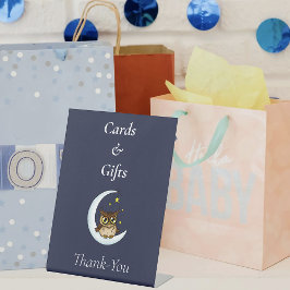 Owl Moon Blue Niedlich Stars Babydusche Sockelschild