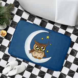 Owl Moon Blue Niedlich Stars Badematte