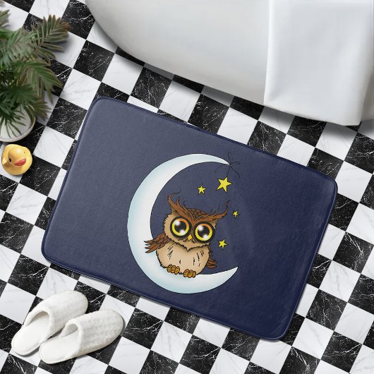 Owl Moon Blue Niedlich Stars Badematte