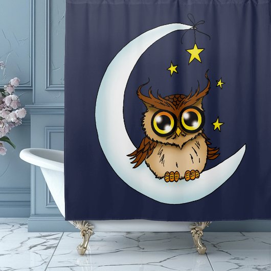 Owl Moon Blue Niedlich Stars Duschvorhang