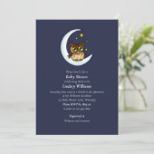 Owl Moon Blue Niedlich Stars Einladung (Stehend Vorderseite)