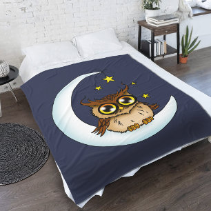 Owl Moon Blue Niedlich Stars Fleecedecke