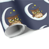 Owl Moon Blue Niedlich Stars Geschenkpapier (Rolleneckpunkt)