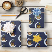 Owl Moon Blue Niedlich Stars Geschenkpapier Set