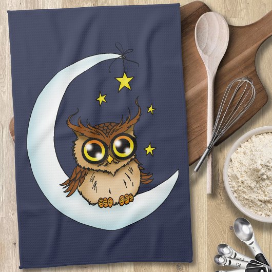 Owl Moon Blue Niedlich Stars Geschirrtuch
